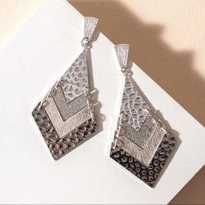 Silver Plated Trapezoid Hinged Earrings